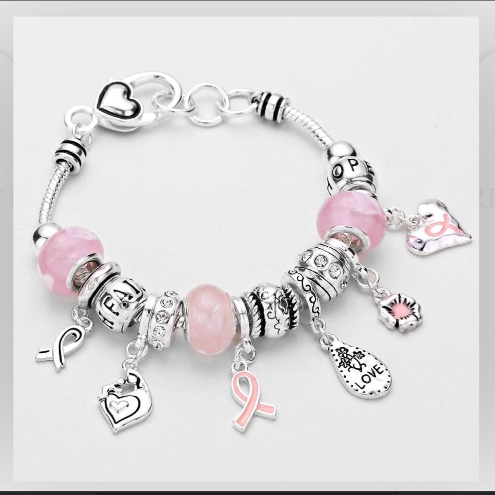 Breast Cancer Find the Cure Pink Charm Bracelet